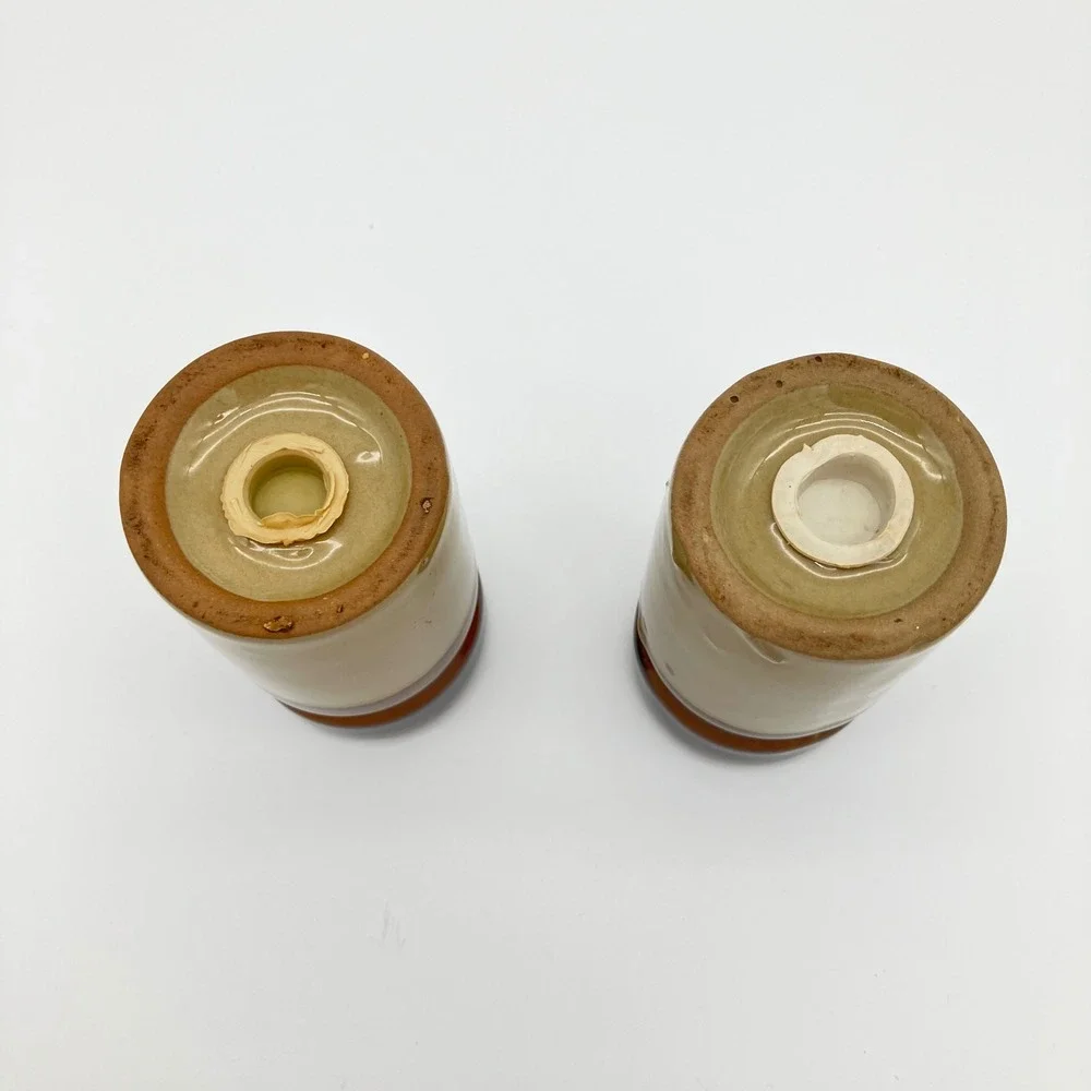 Vintage Salt & Pepper Shakers Set 4.25in Brown Dip Glaze Stoneware MCM Retro